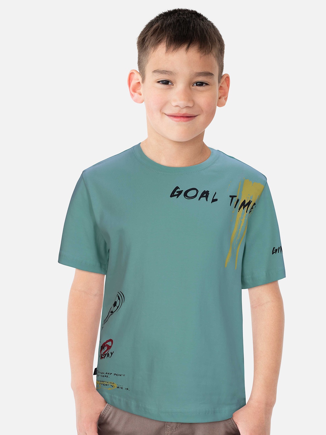 

Gini and Jony Boys Printed Typography Printed T-shirt, Sea green