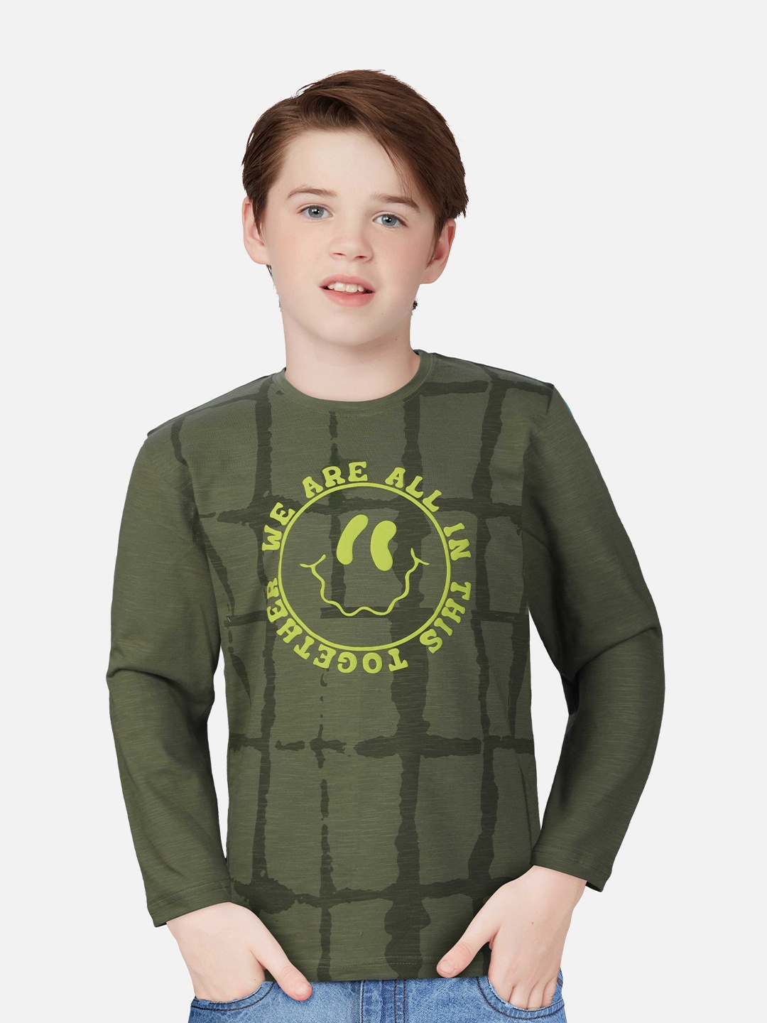 

Gini and Jony Boys Olive Green Checked T-shirt