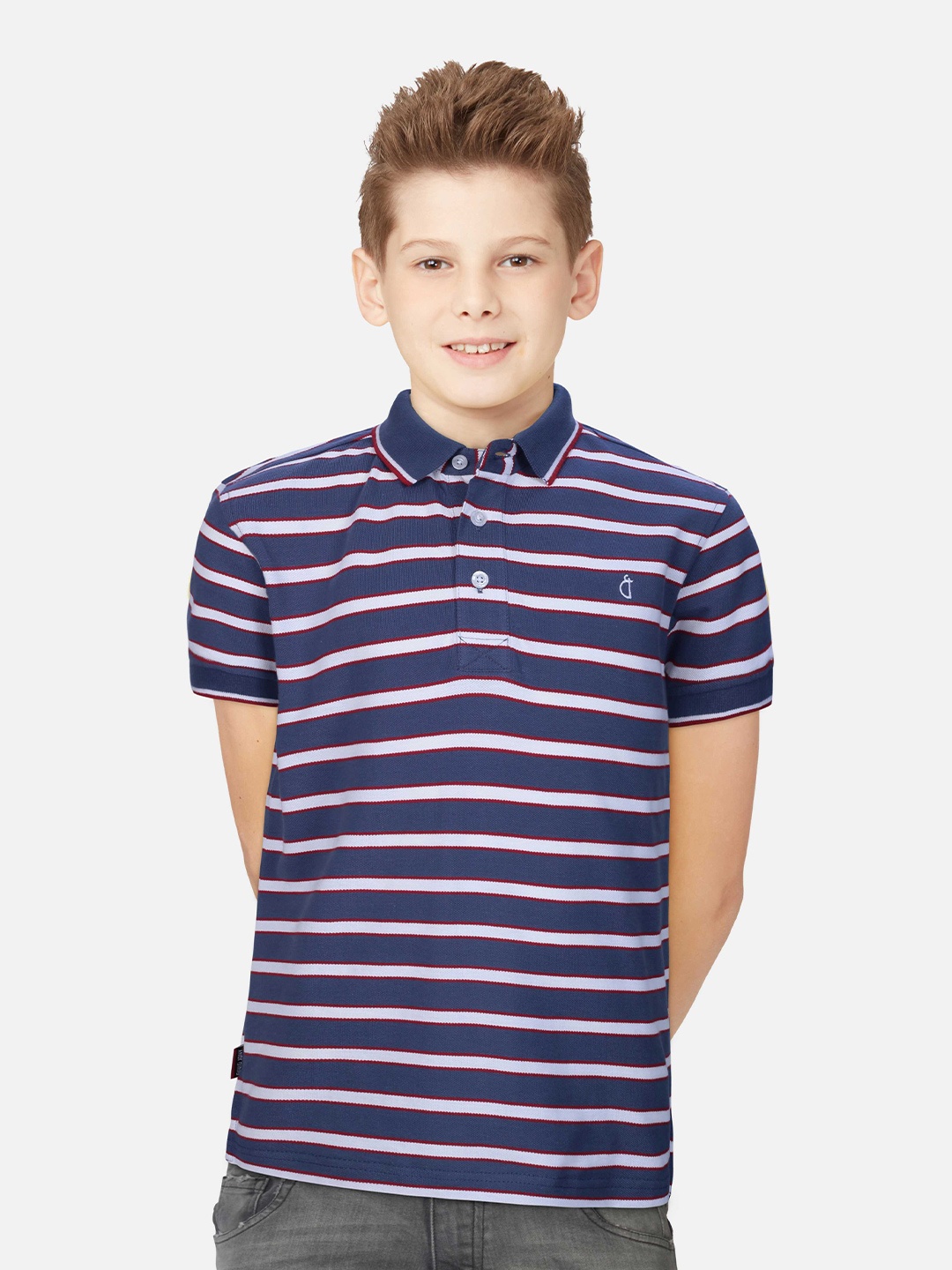 

Gini and Jony Boys Purple Striped Henley Neck Indigo T-shirt