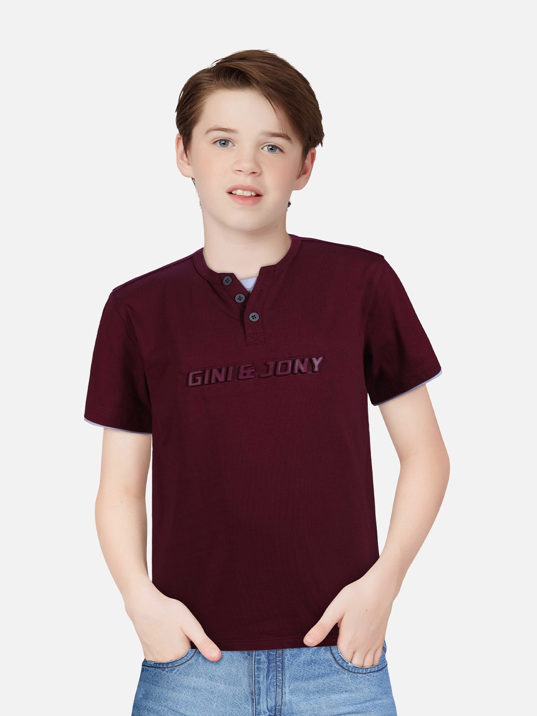 

Gini and Jony Boys Mandarin Collar T-shirt, Maroon