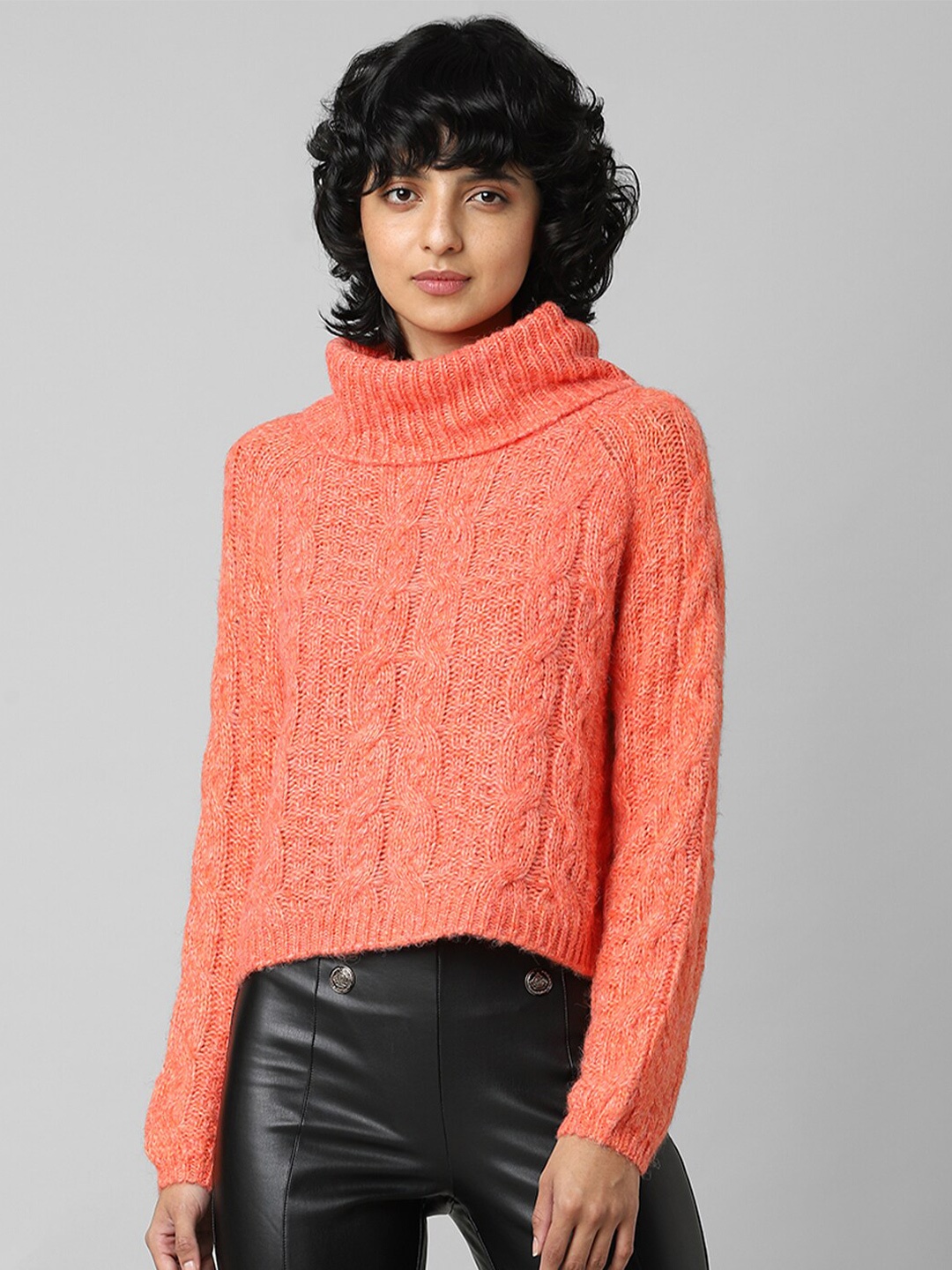 

ONLY Women Cable Knit Pullover, Orange