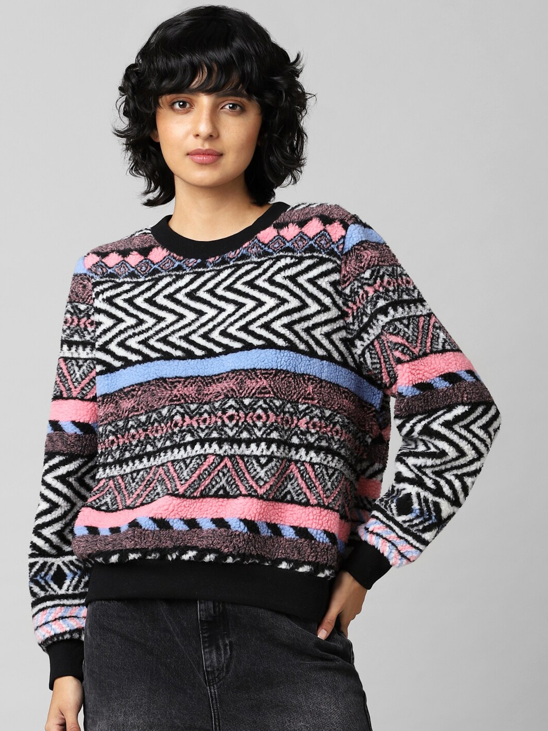 

ONLY Women Printed Sweatshirt ONLNATHALIE L/S O-NECK, Cloud Dancer, XS, Black