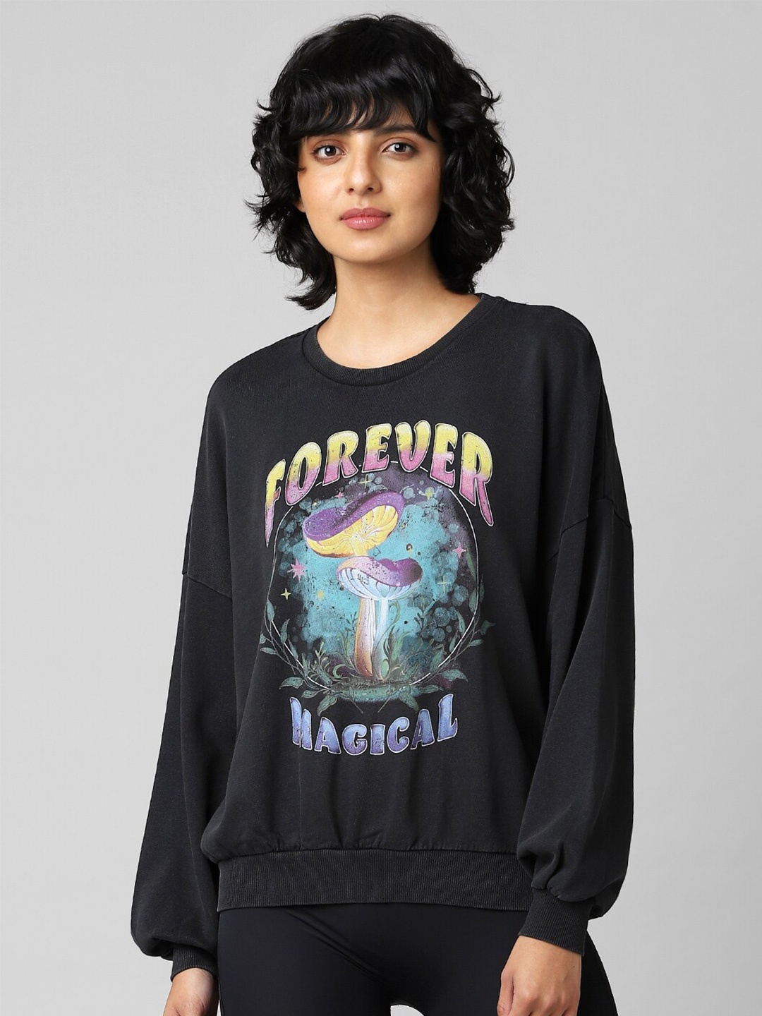 

ONLY Women Printed Pull Over Sweatshirt, Black