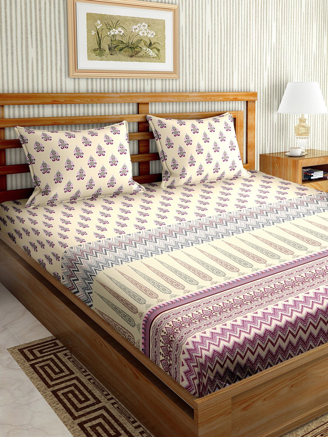 

BELLA CASA Floral Printed 180 TC King Bedsheet with 2 Pillow Covers, Pink