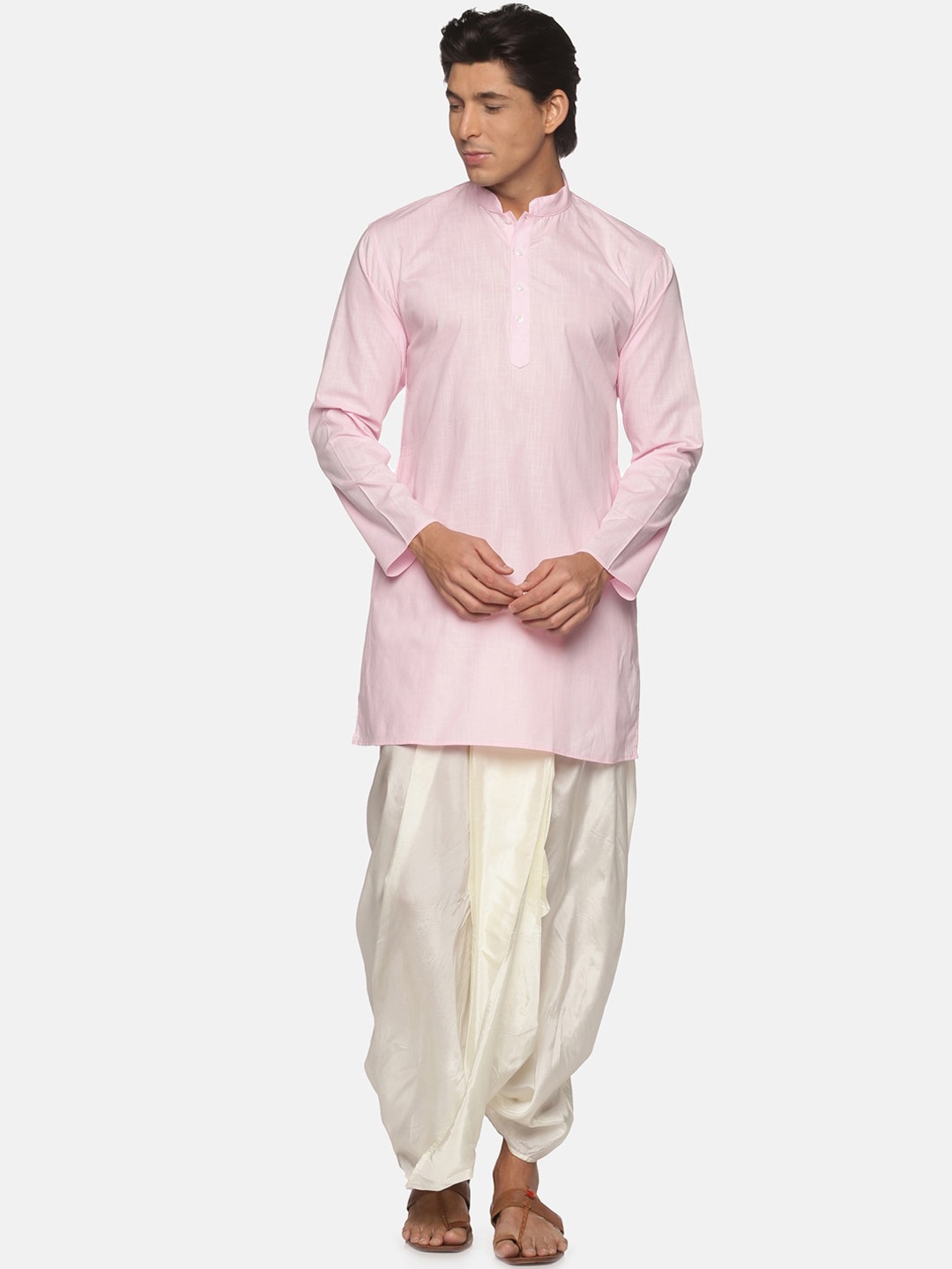 

Sethukrishna Men Pink Pure Cotton Kurta with Dhoti Pants