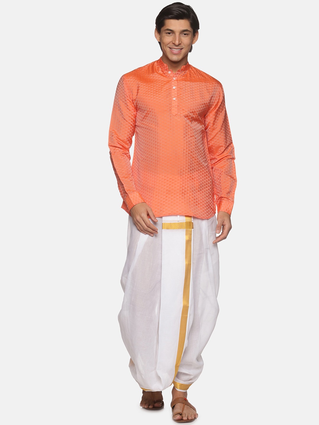 

Sethukrishna Men Orange Kurta with Dhoti Pants