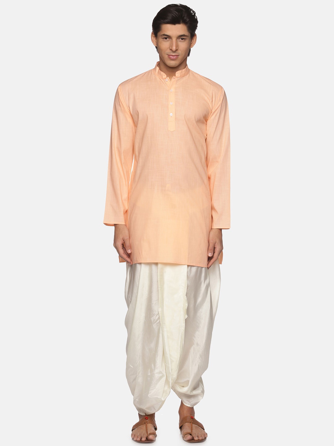 

Sethukrishna Men Orange Pure Cotton Kurta with Dhoti Pants