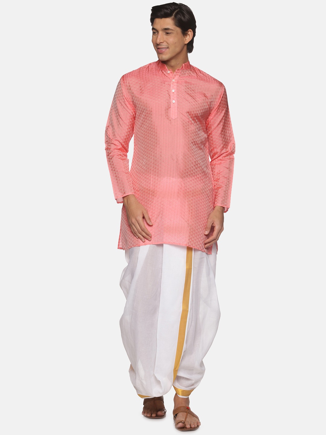 

Sethukrishna Men Peach-Coloured Kurta with Dhoti Pants