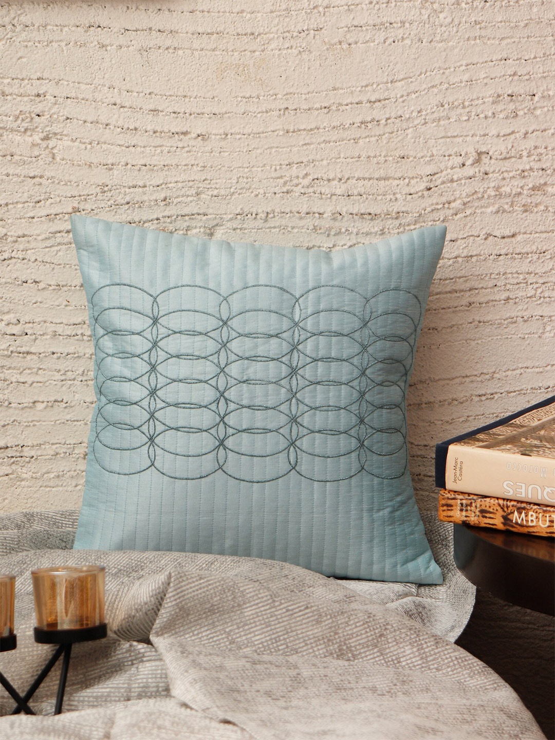 

ZEBA Self Design Square Cushion Covers, Blue