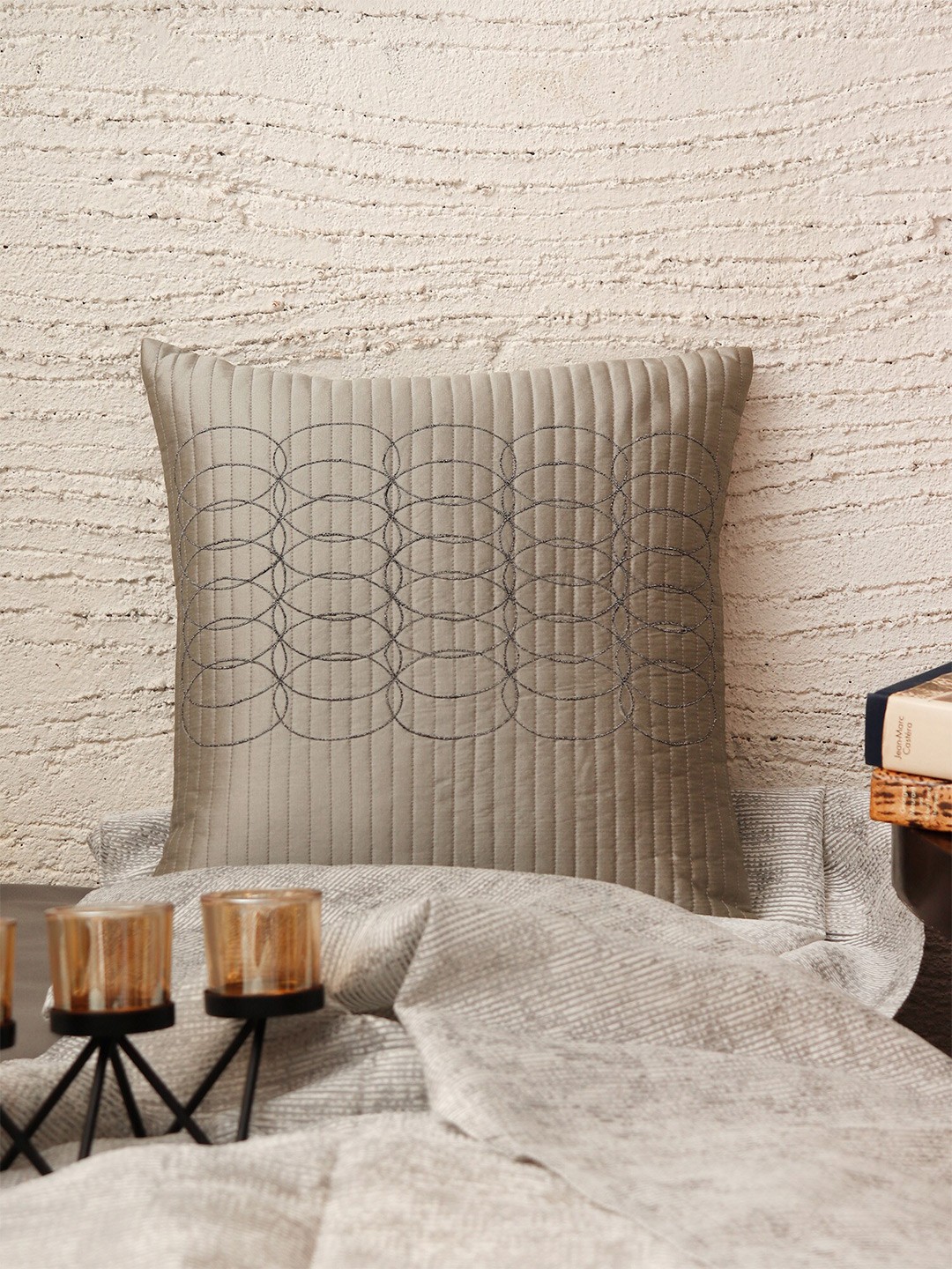 

ZEBA Self Design Square Cushion Covers, Grey