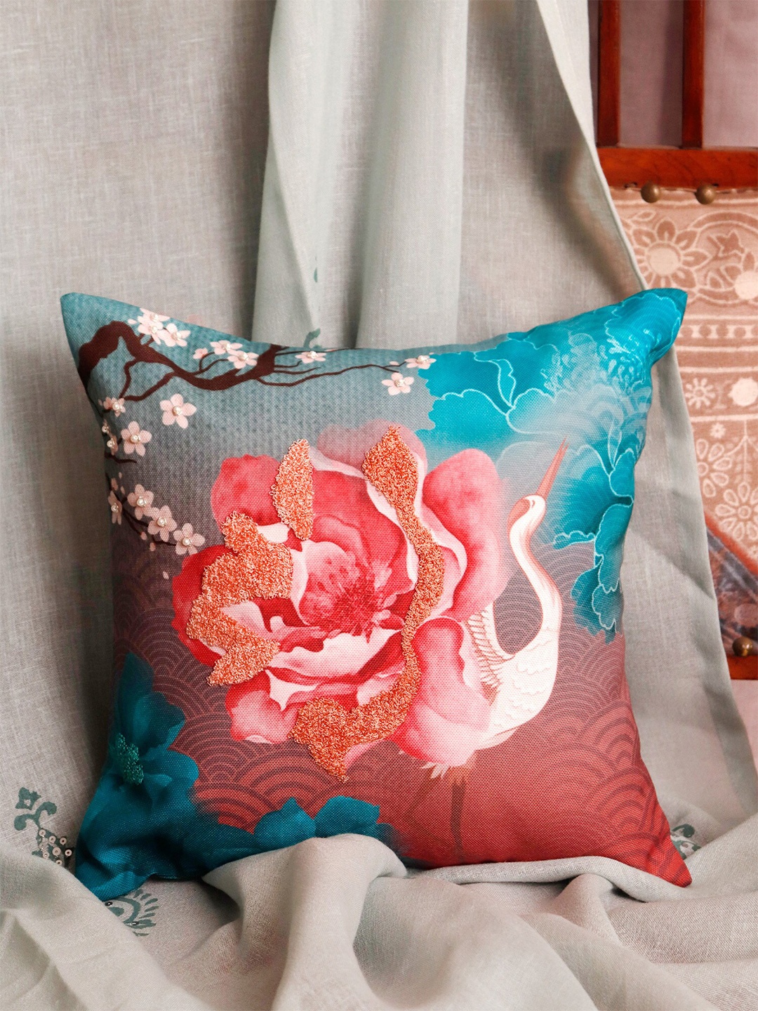 

ZEBA Floral Square Cushion Covers, Pink