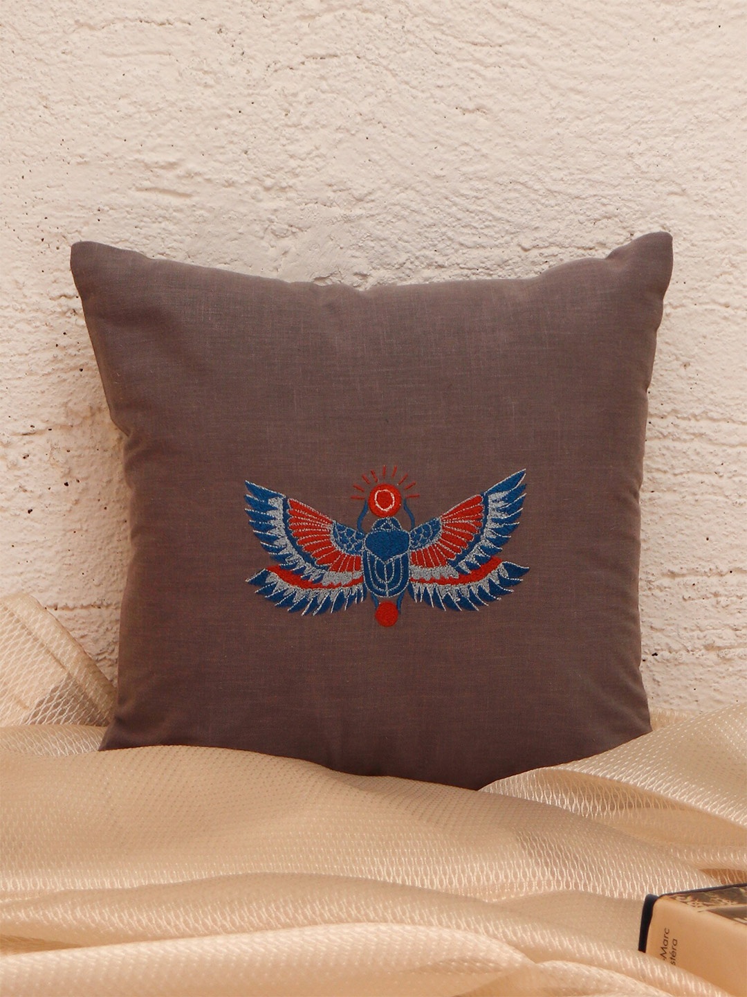 

ZEBA Embroidered Square Cushion Covers, Grey