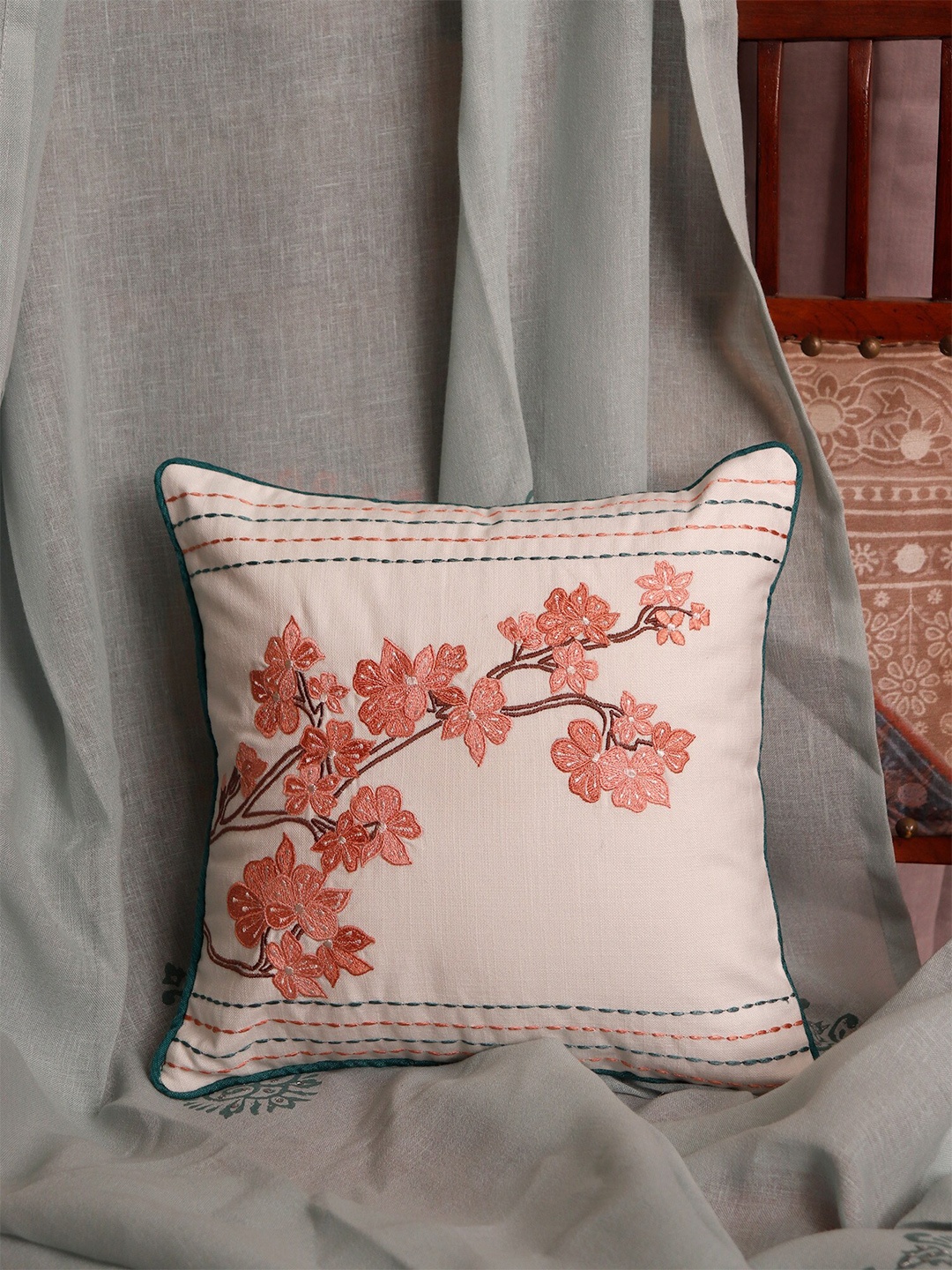 

ZEBA Embroidered Square Cushion Covers, White