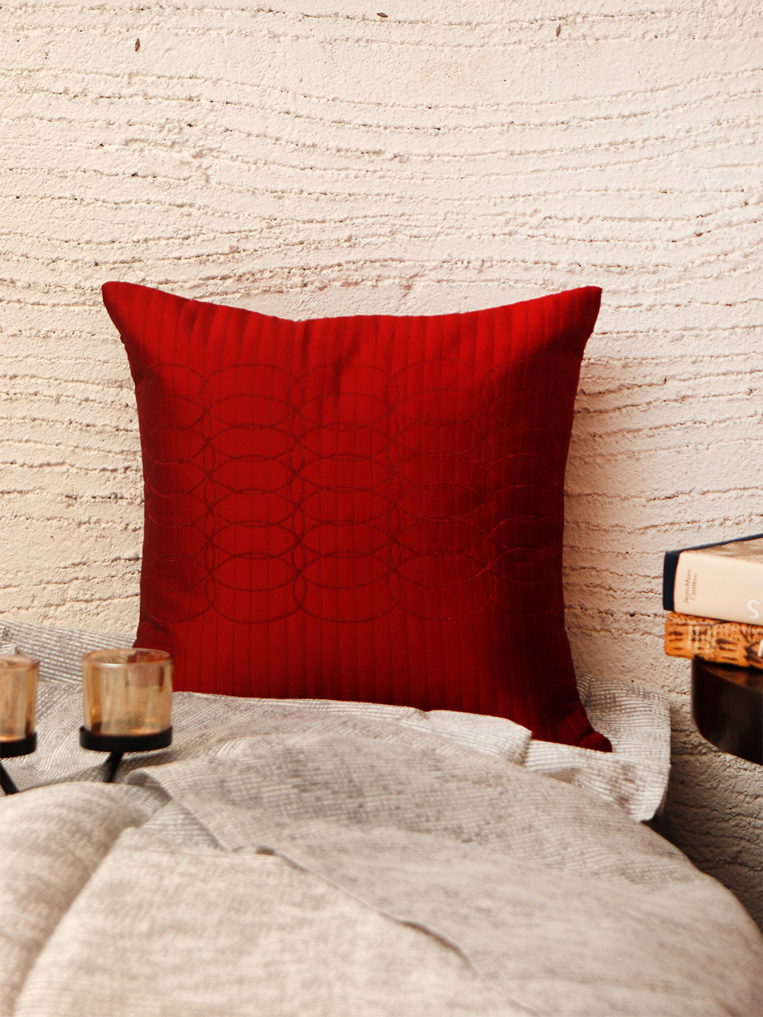 

ZEBA Self Design Square Cushion Covers, Red