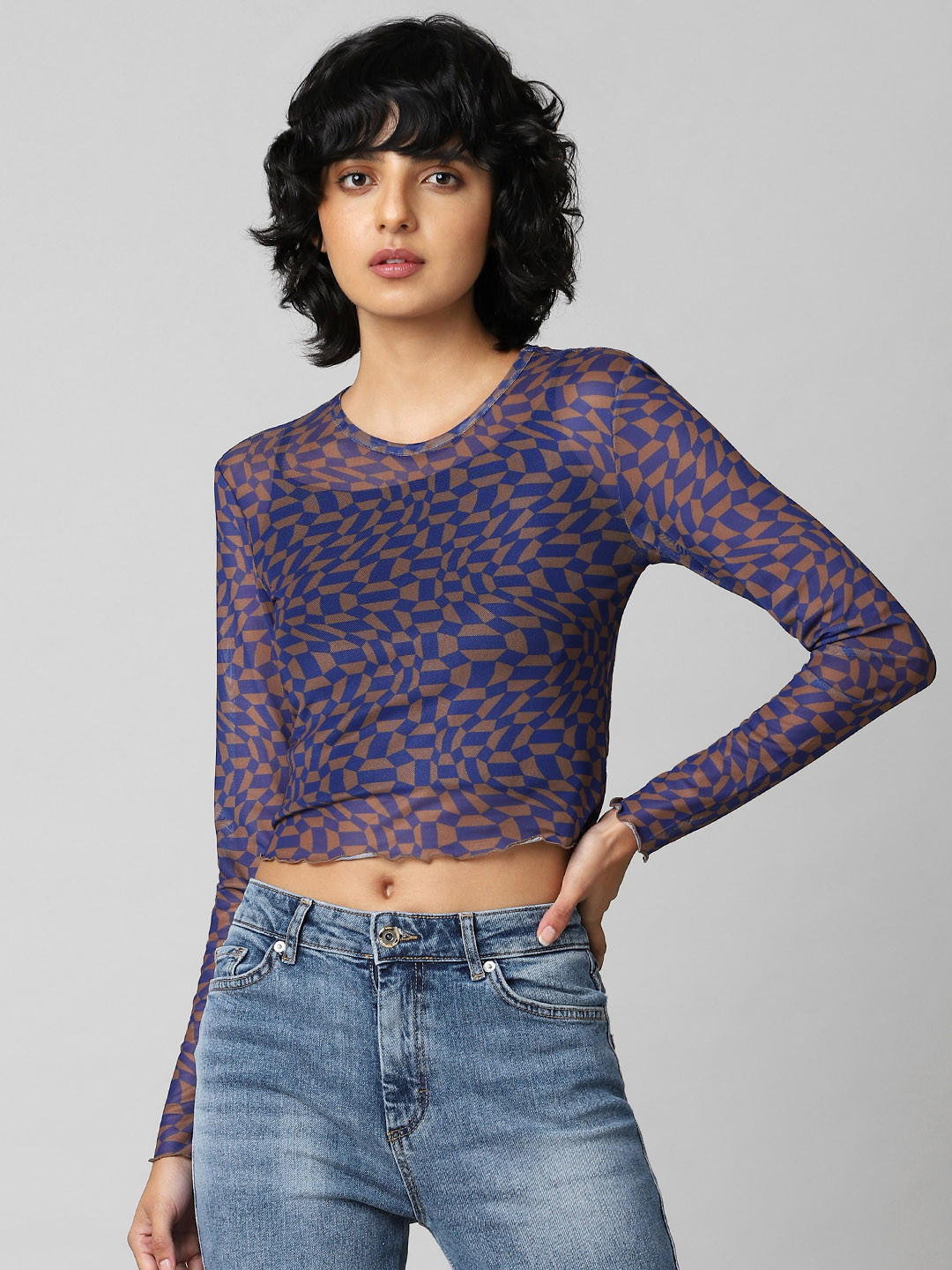 

ONLY Women Geometric Print Crop Top, Blue