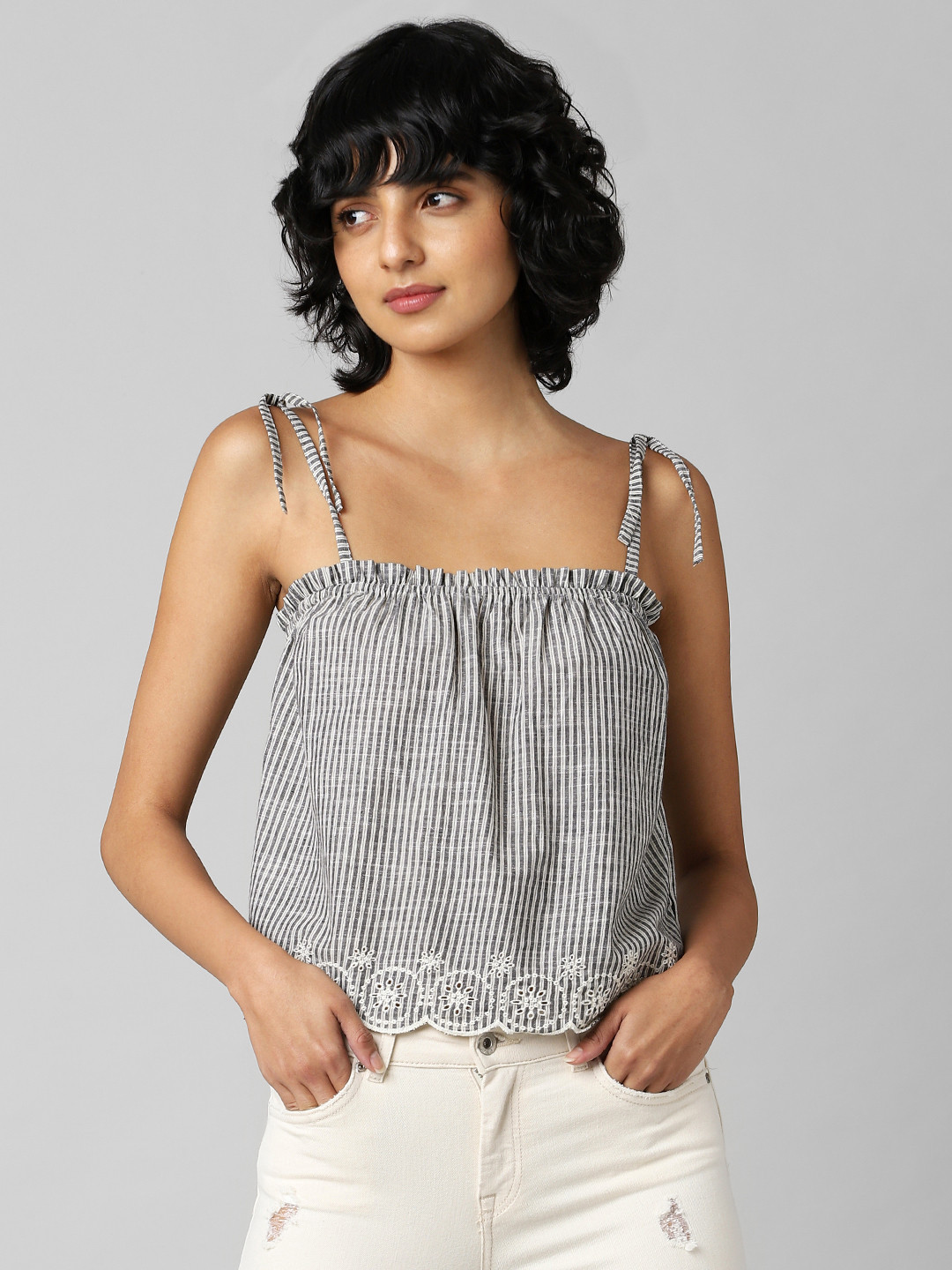 

ONLY Women Striped Top, Grey