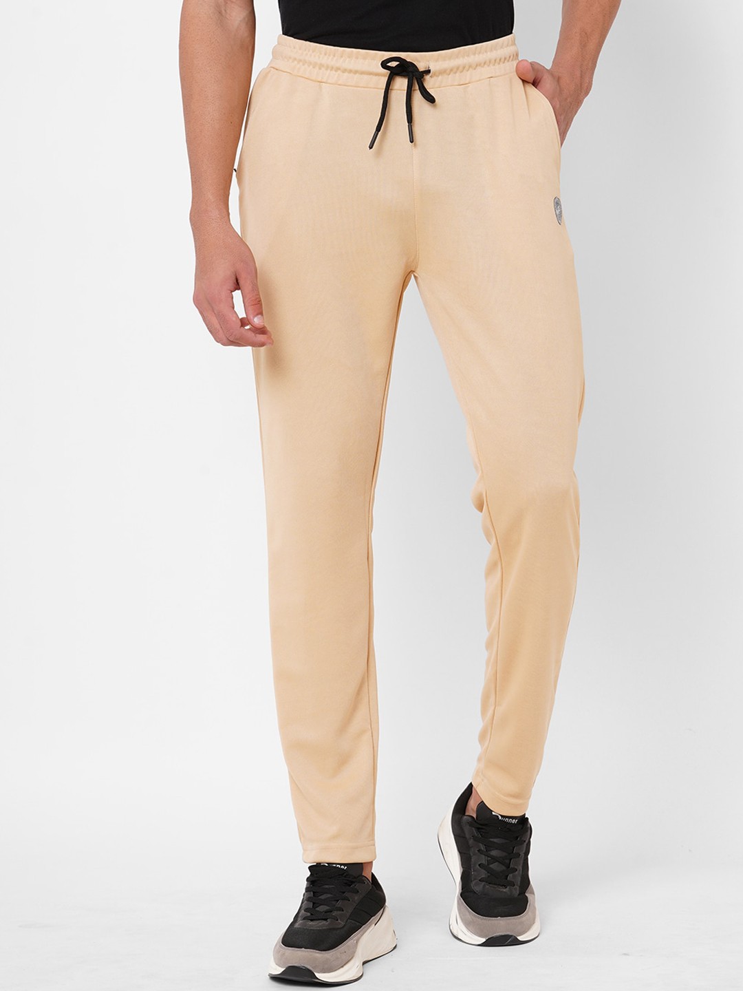 

FiTZ Men Solid Slim-Fit Track Pant, Beige
