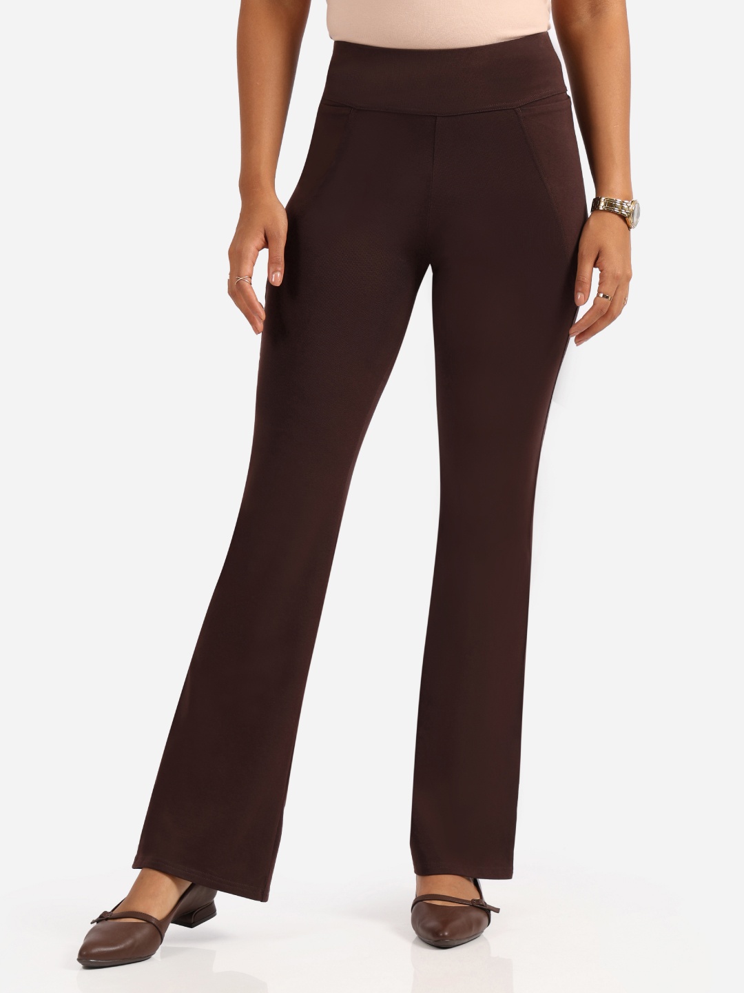 

Blissclub Women High Waist Groove in Cotton Flare Track Pants, Brown