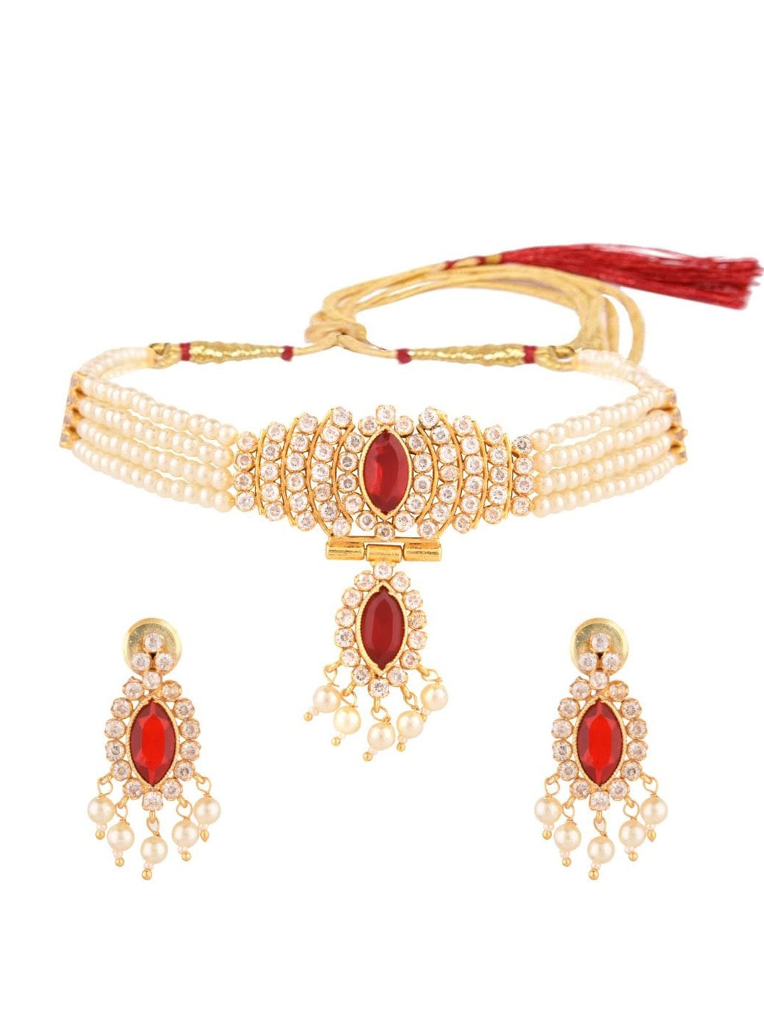 

Efulgenz Gold-Plated Stone Studded & Beaded Jewellery Set