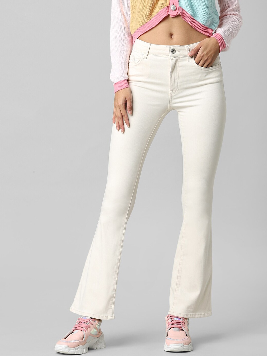 

ONLY Women Flared High-Rise Jeans, Off white