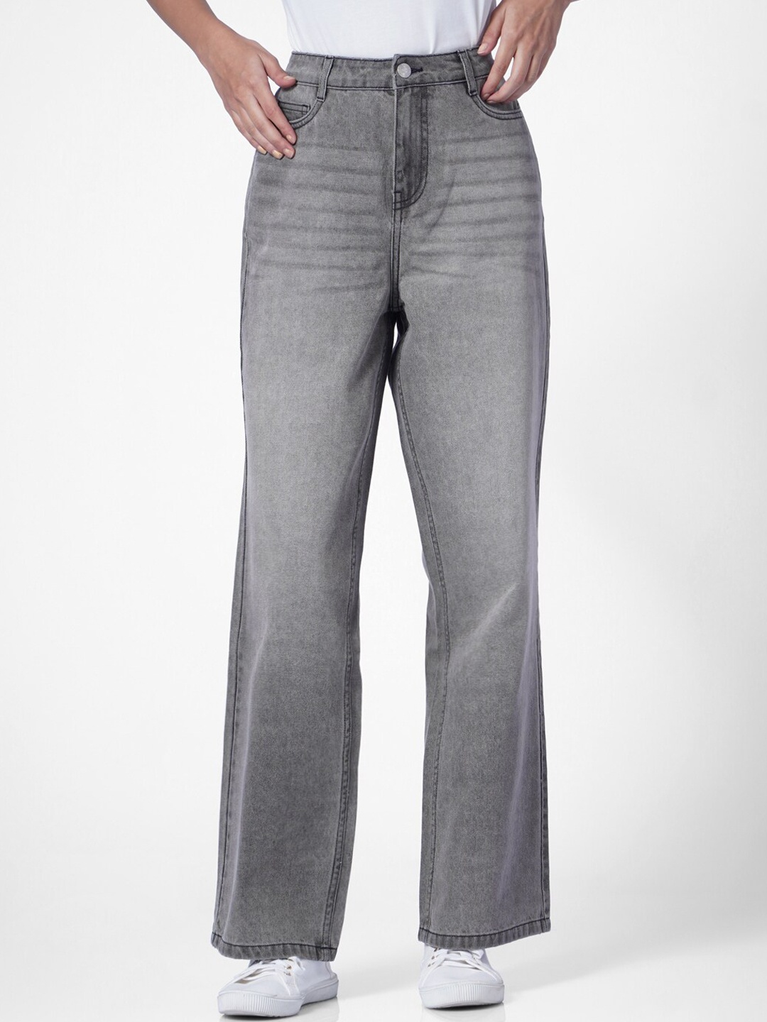 

ONLY Women Wide Leg High-Rise Heavy Fade Jeans, Grey