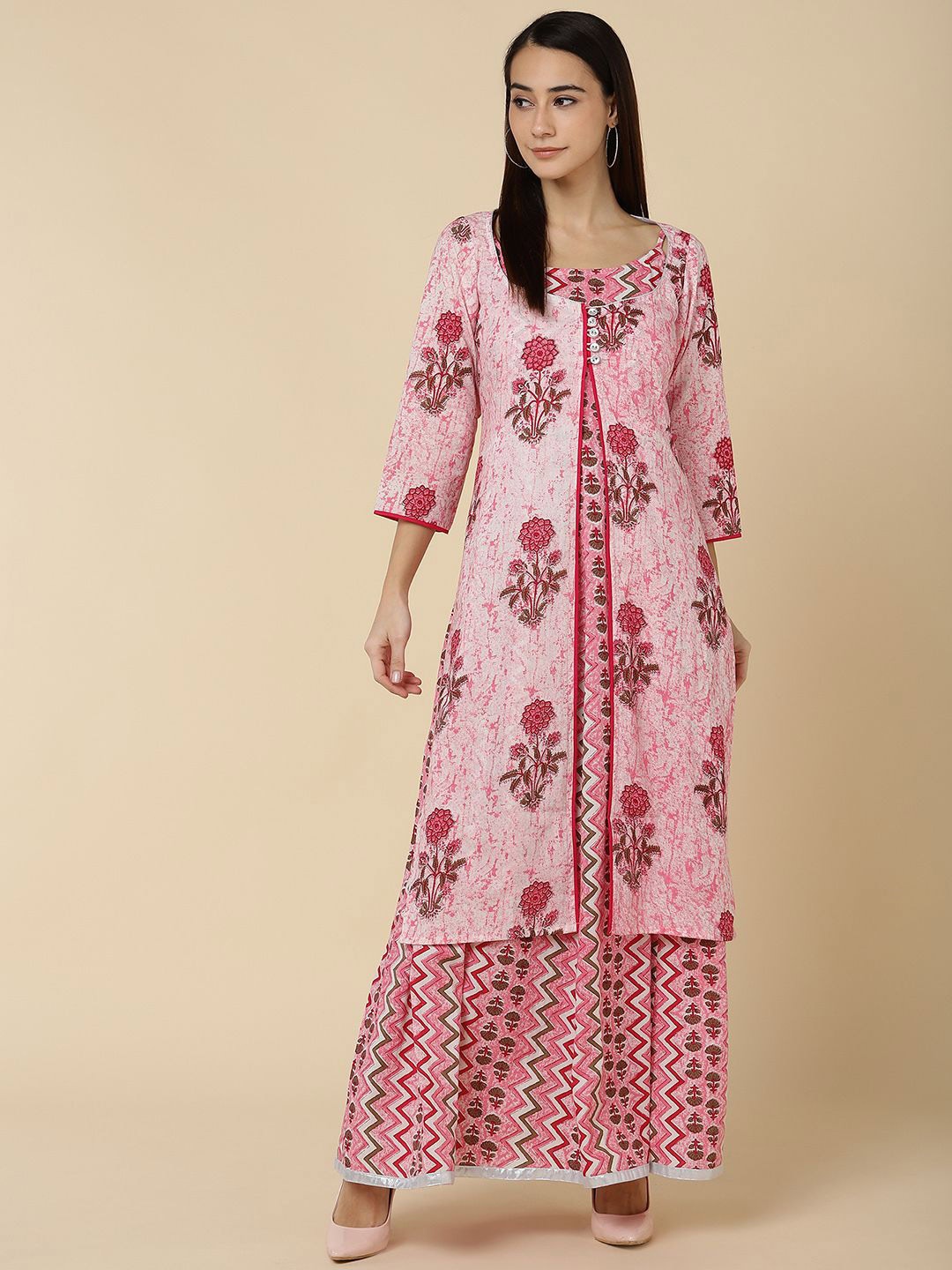 

VEDANA Women Floral Printed Ethnic Maxi Dress, Pink