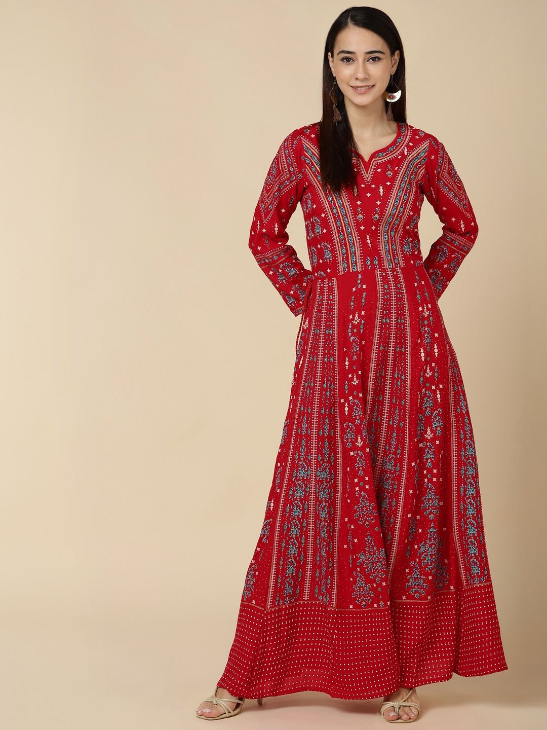 

VEDANA Women Ethnic Motifs Printed Ethnic Maxi Dress, Red