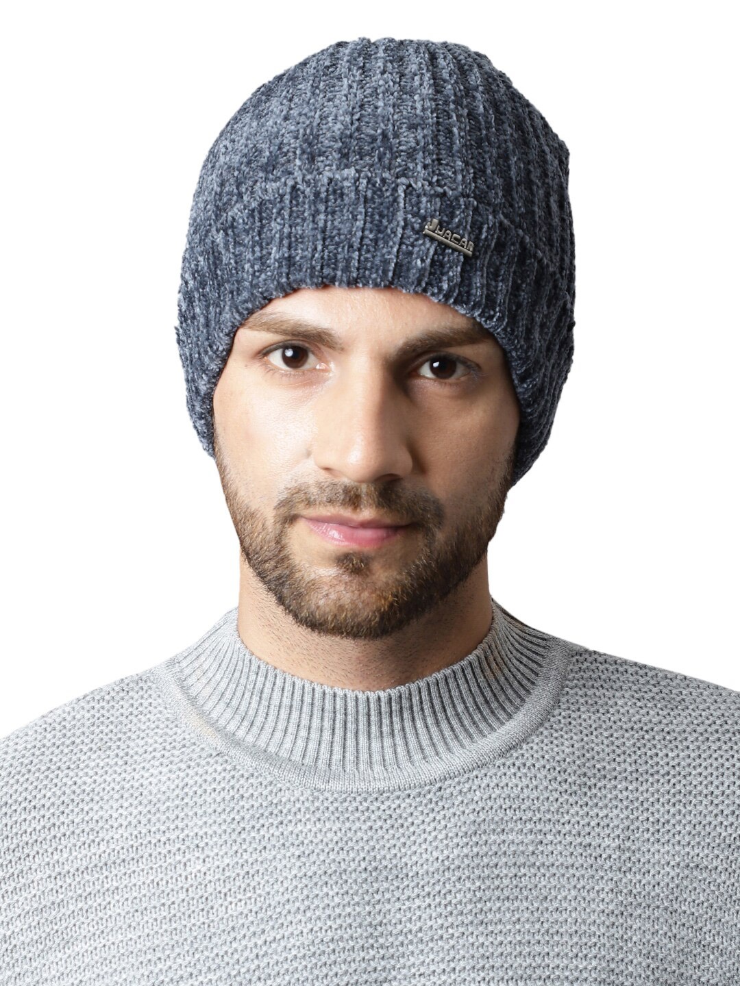 

ELLIS Men Self Designed Acrylic Beanie, Grey