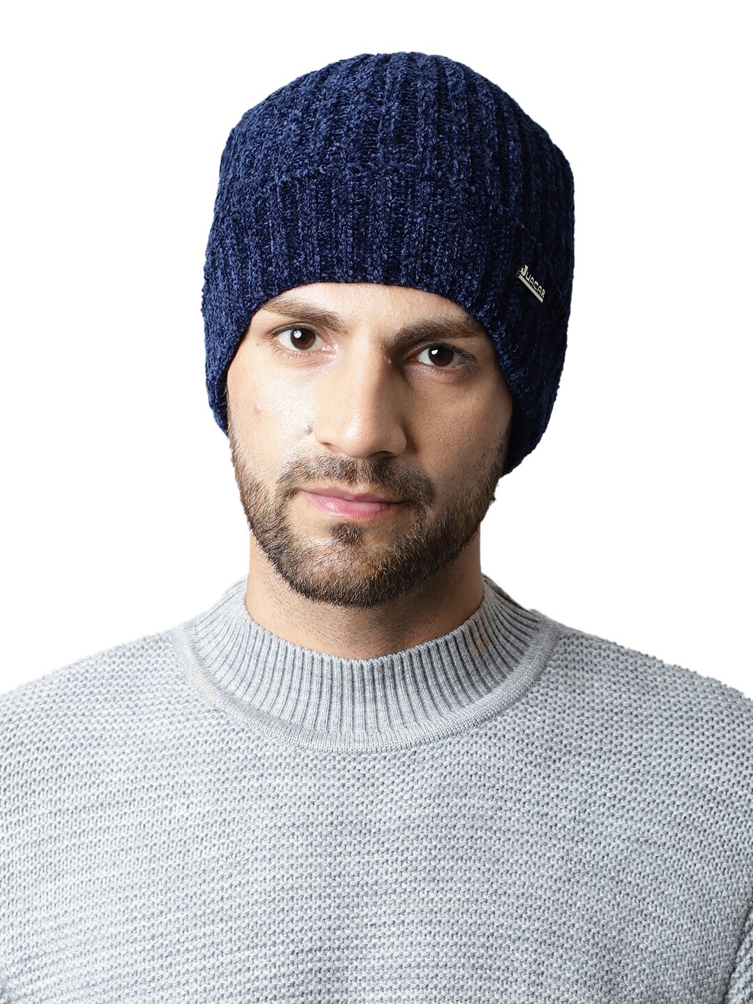 

ELLIS Men Self Designed Acrylic Beanie, Blue