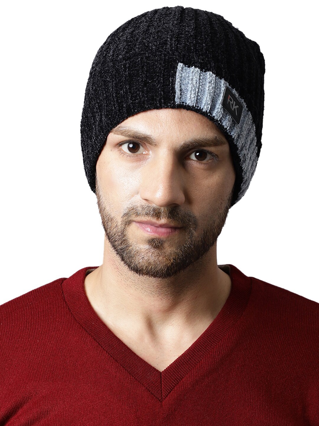 

ELLIS Men Self Designed Acrylic Beanie, Black