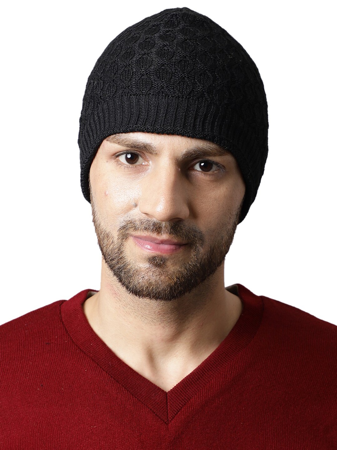 

ELLIS Men Self Designed Acrylic Beanie, Black