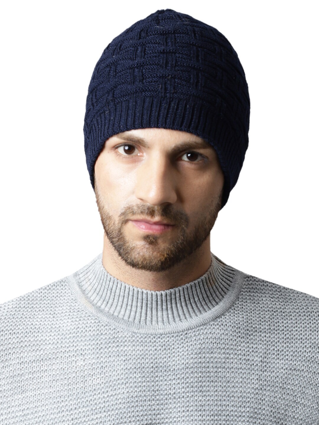 

ELLIS Men Acrylic Self Design Beanie, Blue