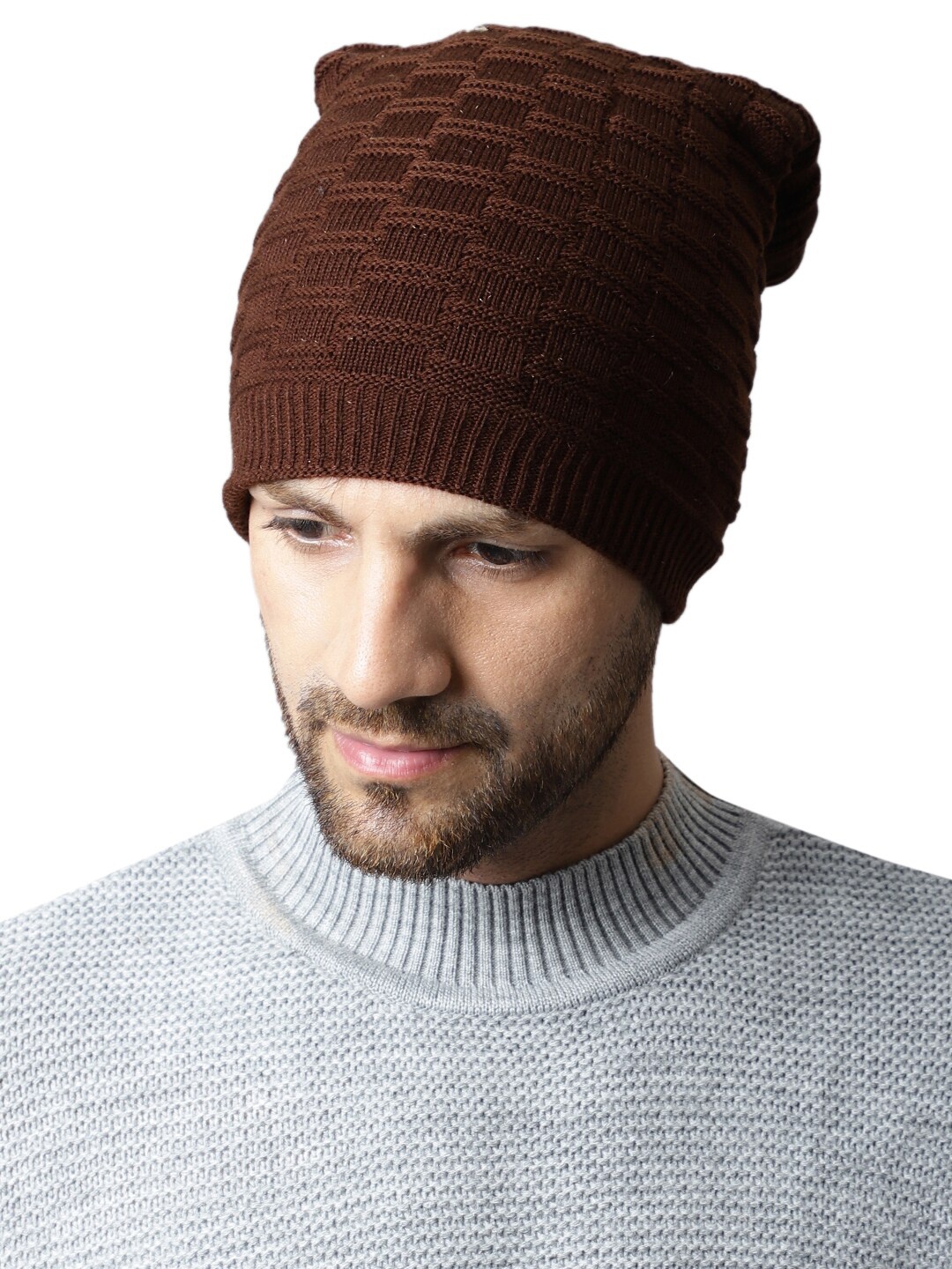 

ELLIS Men Acrylic Self Design Beanie, Brown