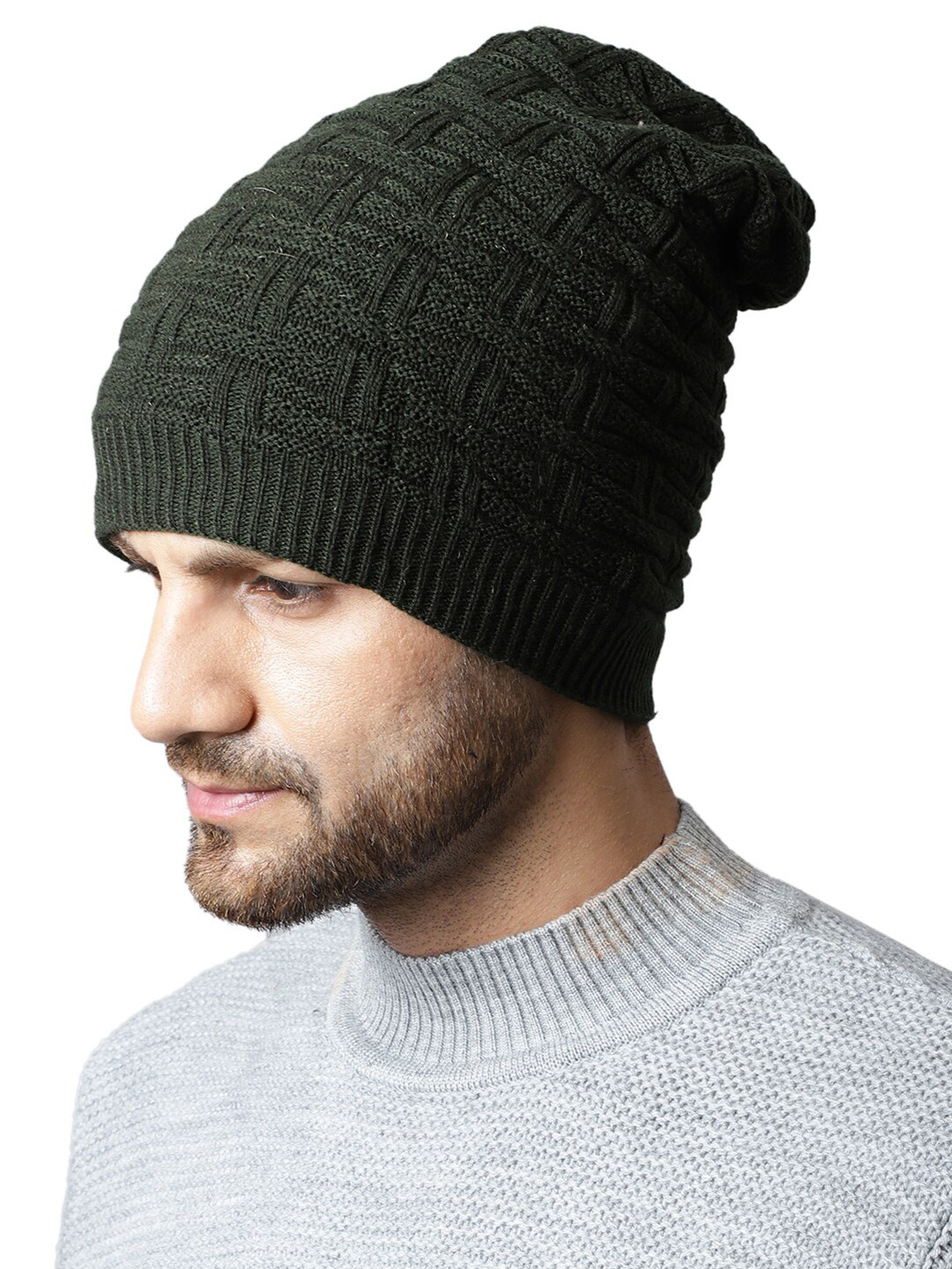 

ELLIS Men Acrylic Self Design Beanie, Green