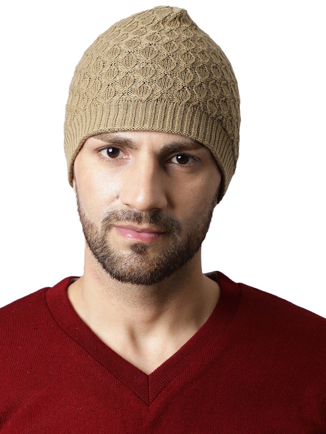 

ELLIS Men Self Design Acrylic Beanie, Beige