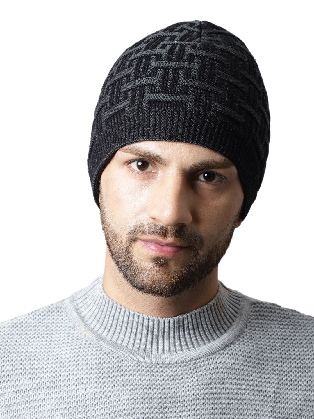 

ELLIS Men Self Design Acrylic Beanie, Black