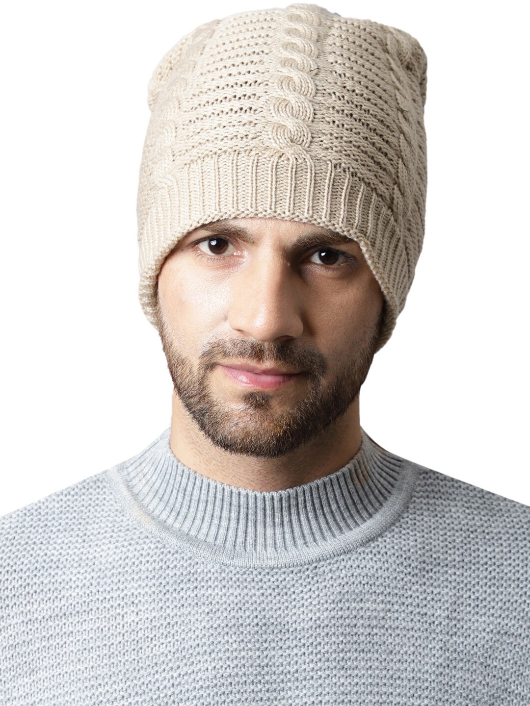 

ELLIS Men Self Design Acrylic Beanie, Cream
