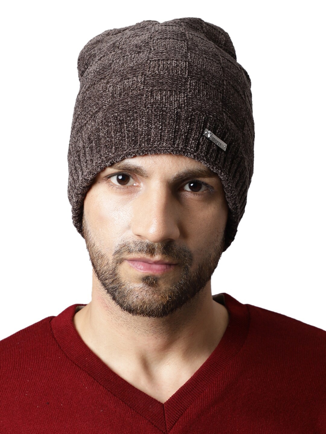 

ELLIS Men Self Design Acrylic Beanie, Brown