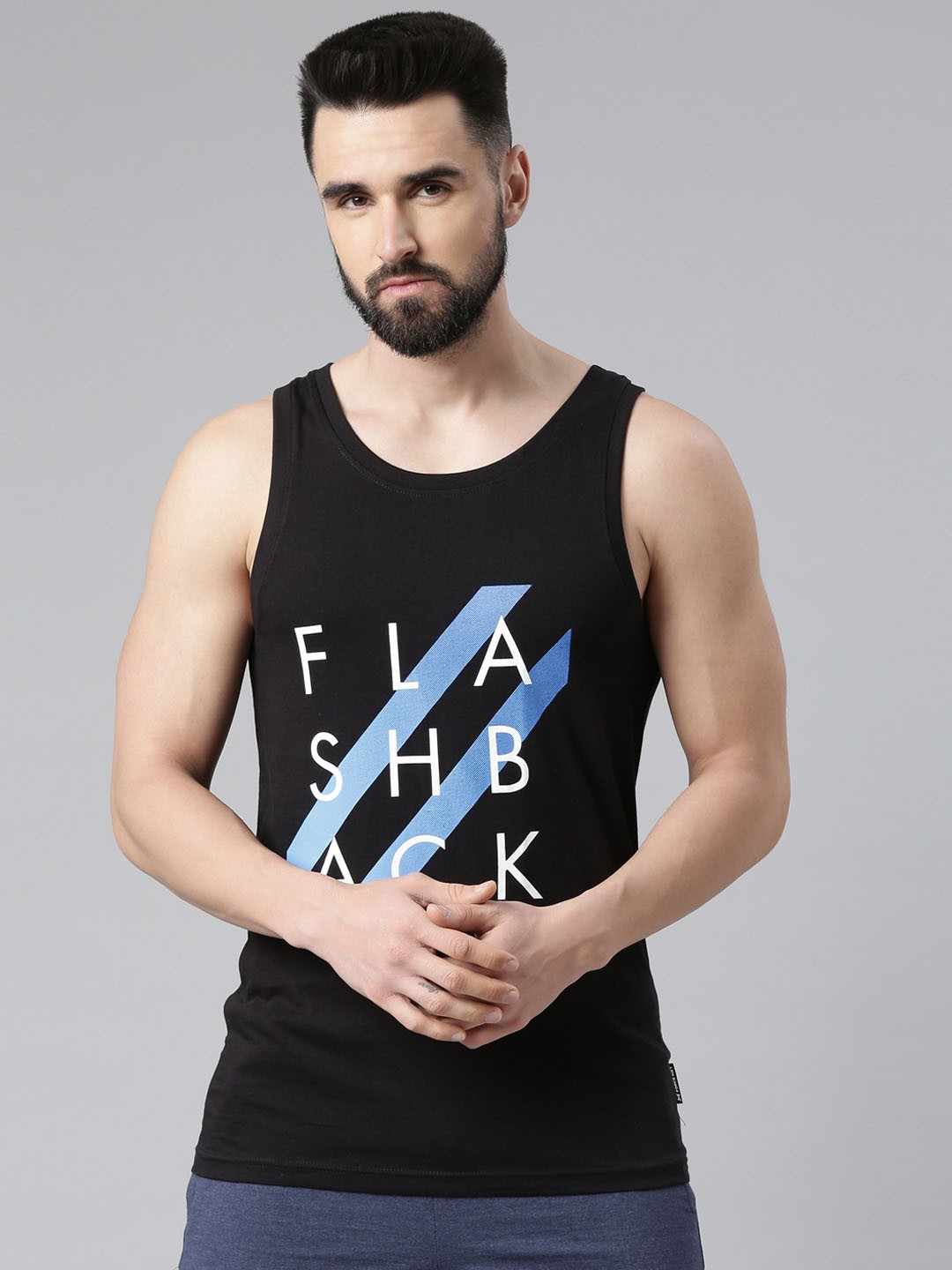 

Force NXT Printed Super Combed Cotton Tank Vest, Black