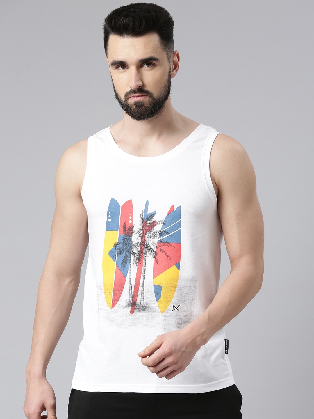 

Force NXT Printed Super Combed Cotton Tank T-shirt, White