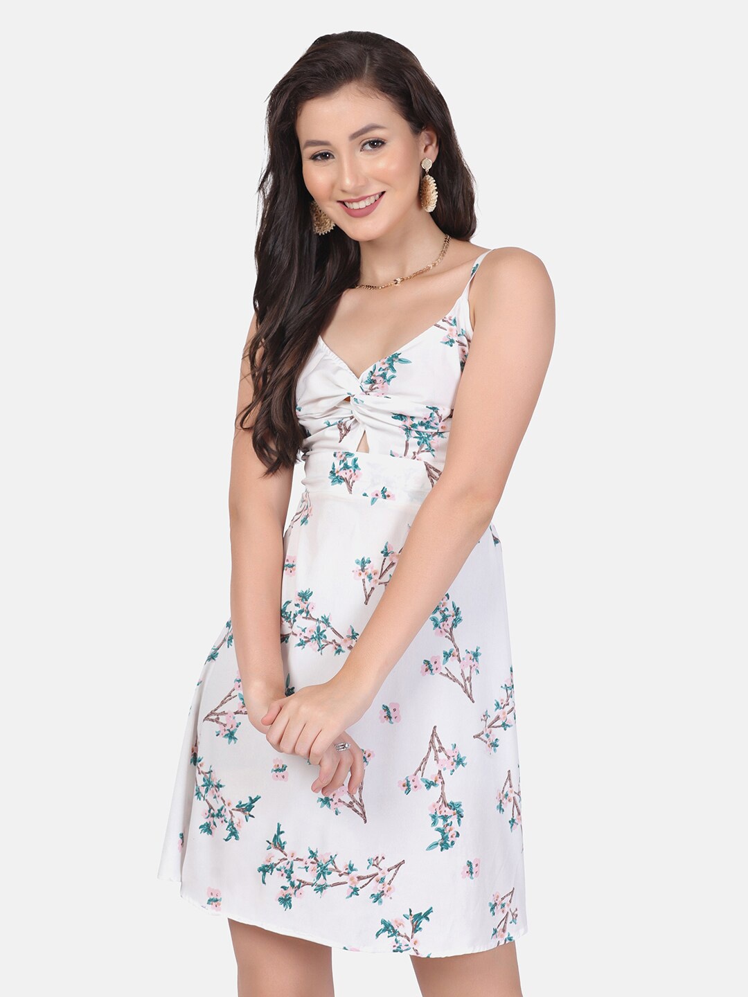 

SAKIA Floral Printed Crepe A-Line Mini Dress, Off white