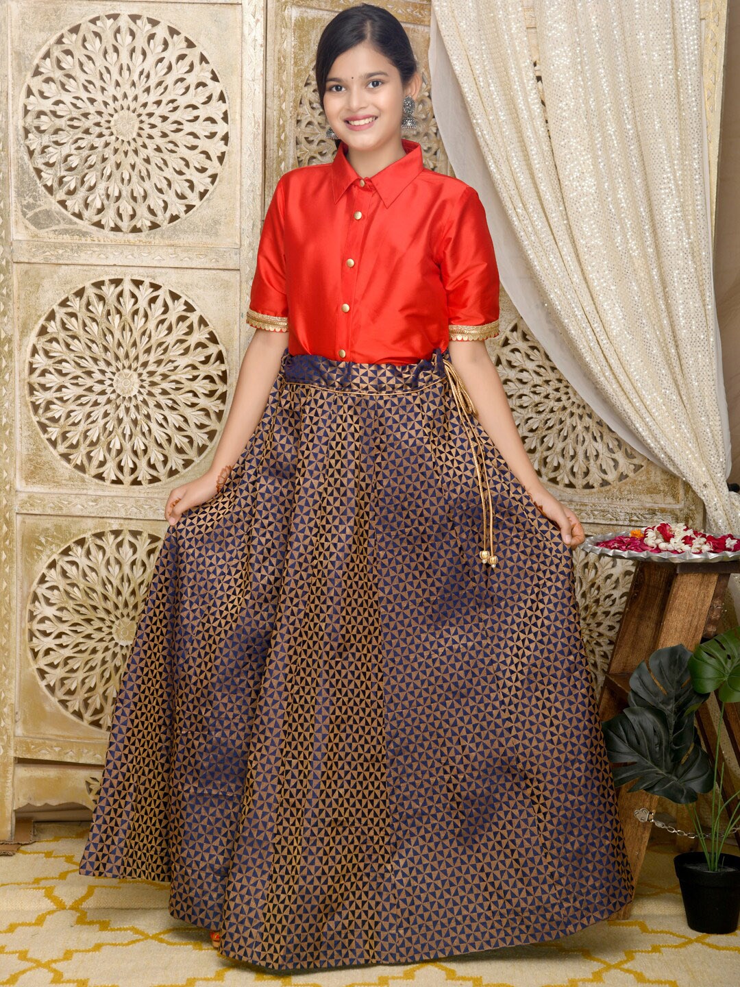 

SAKA DESIGNS Girls Ready to Wear Lehenga & Shirt Style Top, Red