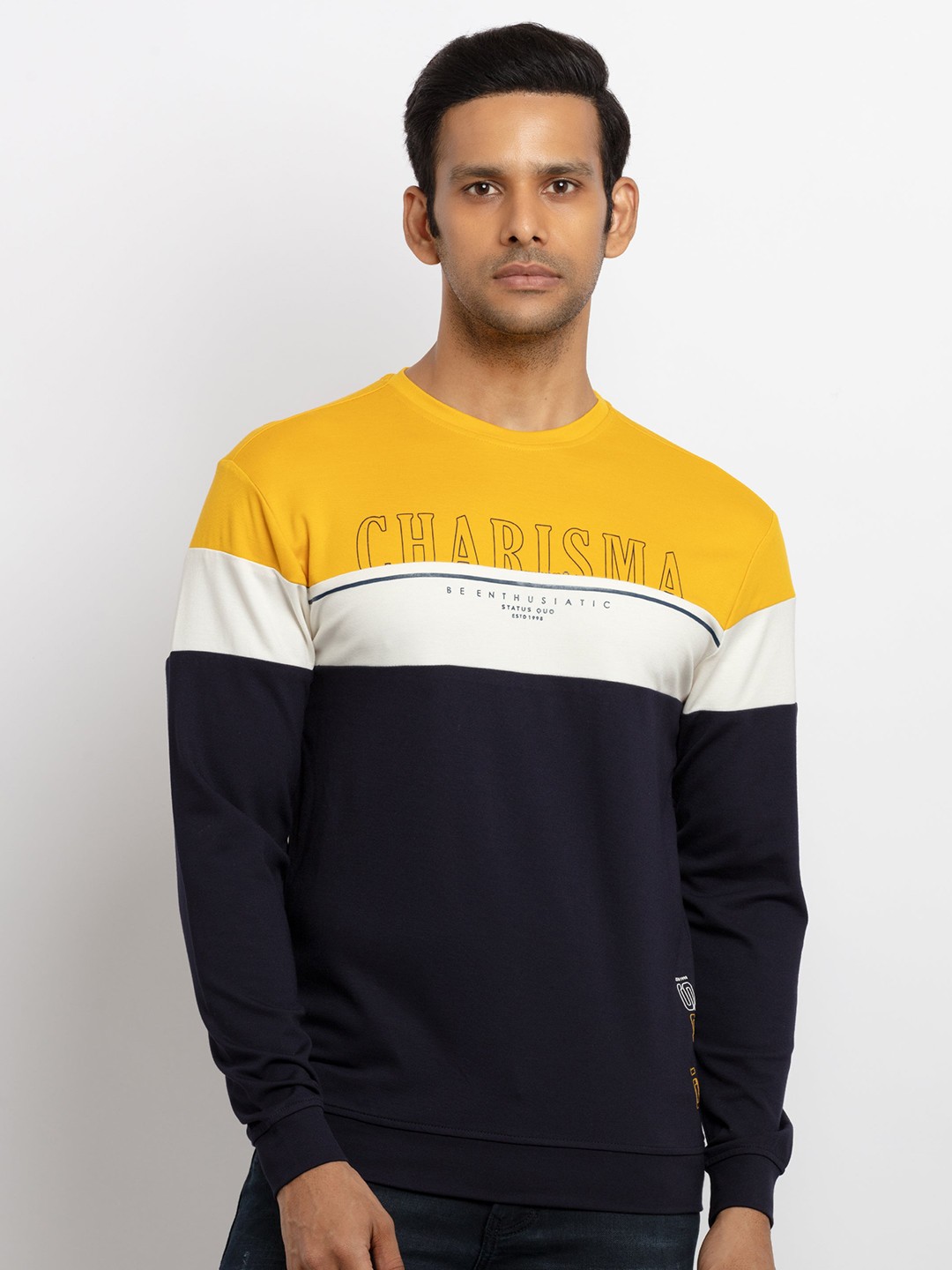 

Status Quo Men Colourblocked Sweatshirt, Mustard