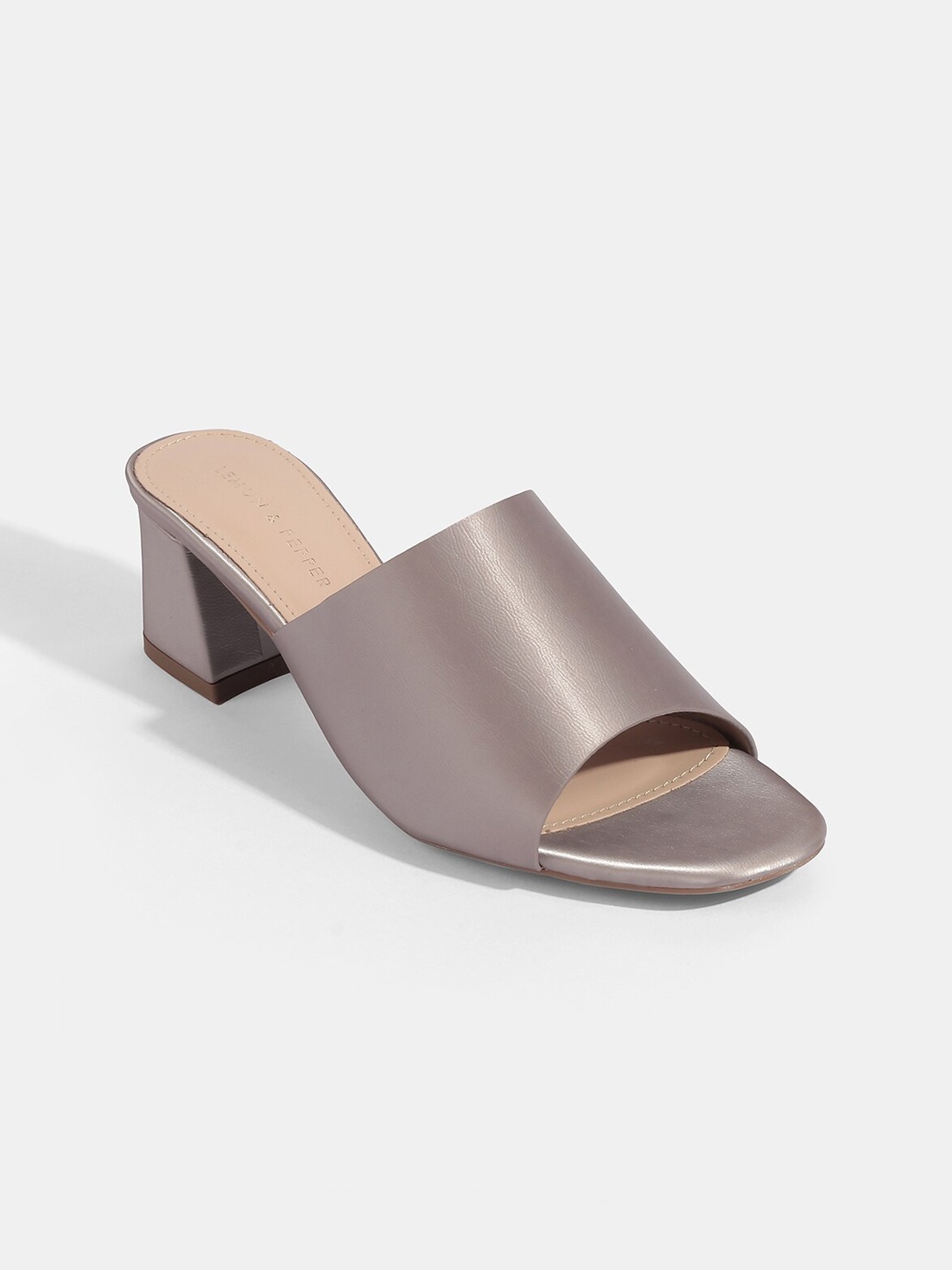 

LEMON & PEPPER Women solid PU Block Heels, Grey