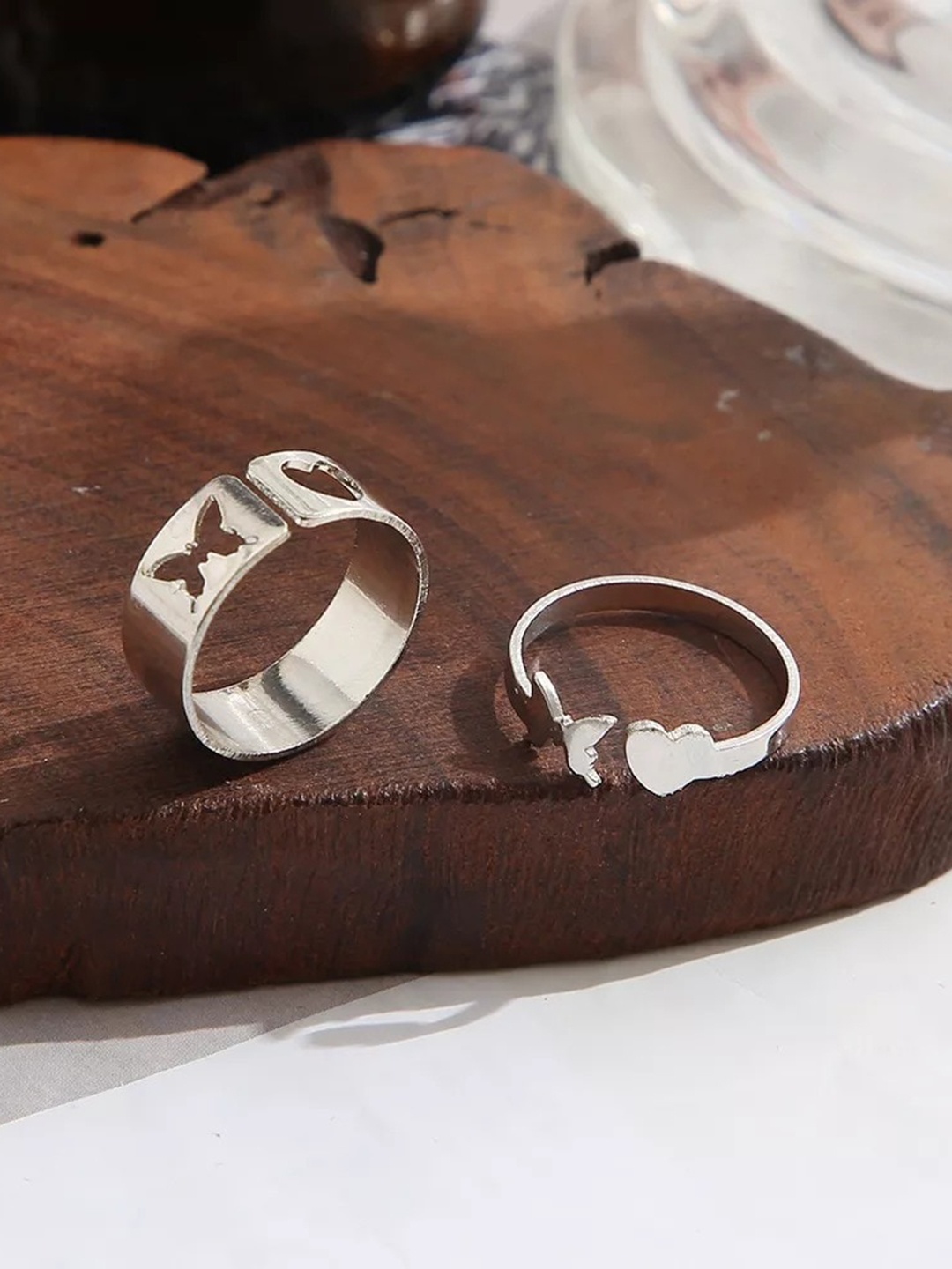 

Pinapes Set Of 2 Silver-Plated & Adjustable Finger Ring
