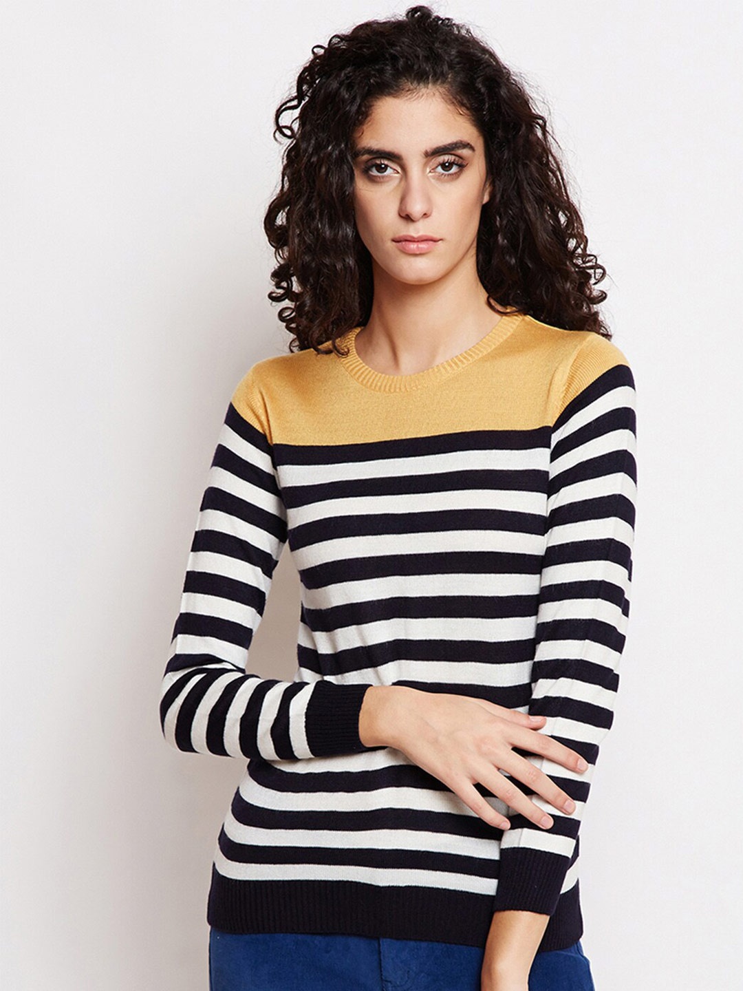 

Be Indi Women Striped Pullover, Mustard