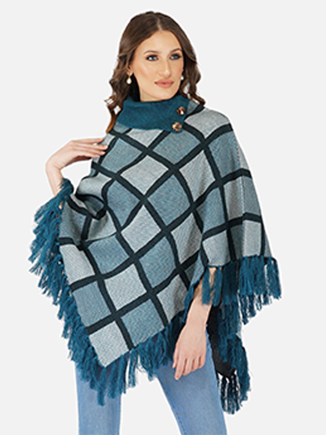 

JoE Hazel Women Blue Checked Poncho
