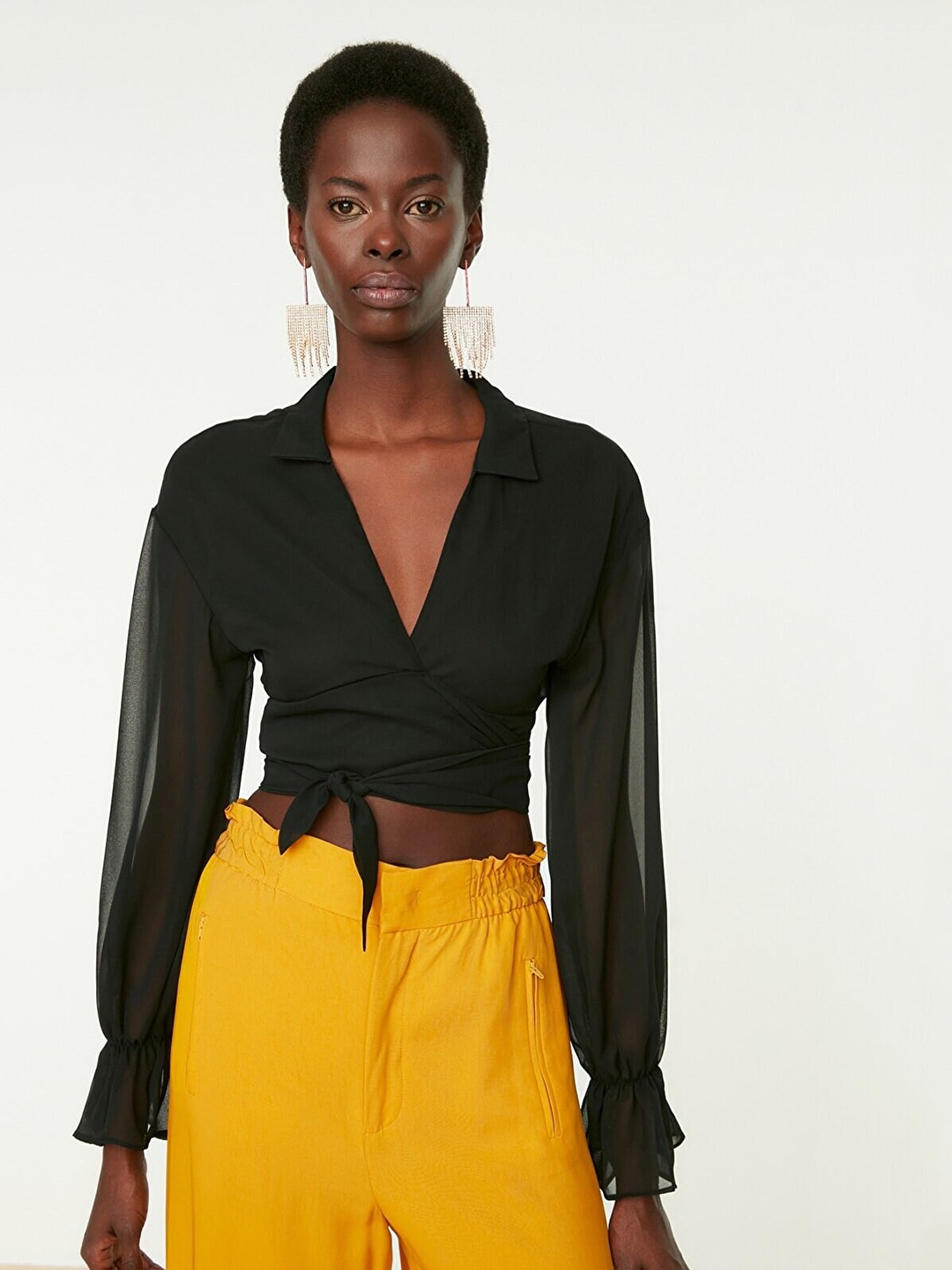 

Trendyol Women Shirt Style Crop Top, Black