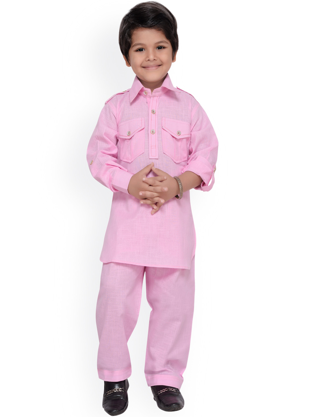 

Aj DEZInES Boys Pink Solid Kurta Set