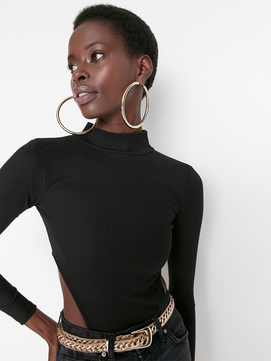 

Trendyol Solid Cut Out Bodysuit, Black
